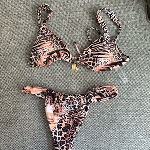 SHEIN Leopard Print Bikini - Black and Tan